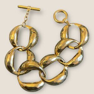 Vintage Chunky Gold-Tone Chain Link Bracelet With Toggle Clasp 8" Length